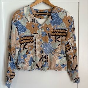 August Silk Blue and Brown Geometric Floral Jacket